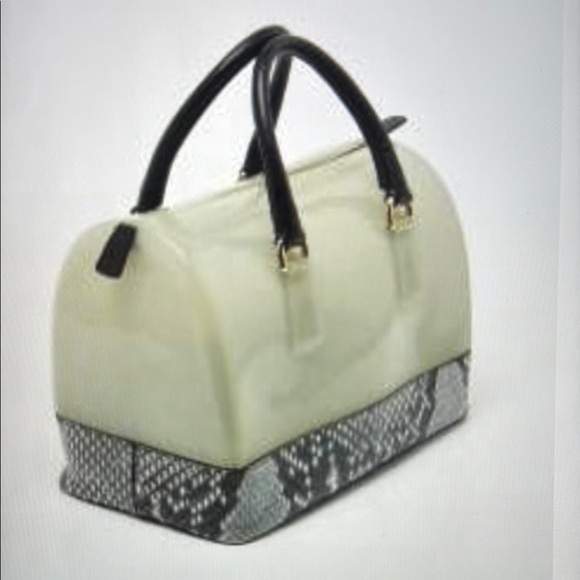 FURLA CANDY CANDY PYTHON PRINT Elegant Cream and Black Handbag EUC - Picture 3 of 5